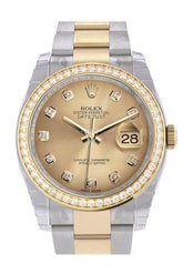 Custom Diamond Bezel Rolex Datejust 36 Champagne Set With Diamonds Dial Oyster Yellow Gold Two Tone